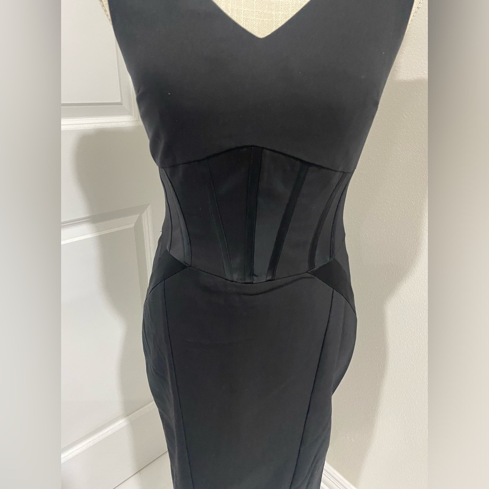 Cache Black Ruched V-Neck Sheath Dress - Picture 2 of 9